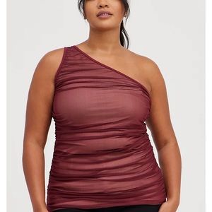 NWT Torrid One Shoulder Mesh Foxy Cami - Wine